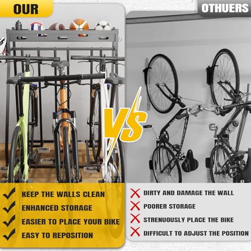 3 Bike Stand Steady Bike Rack Garage with Baskets Storage Indoor Bike Storage Rack Metal Floor Bicycle Station for Parking Suitable for Mountain, Hybrid, Adult and Kids Bikes - style: 3 Bike Stand