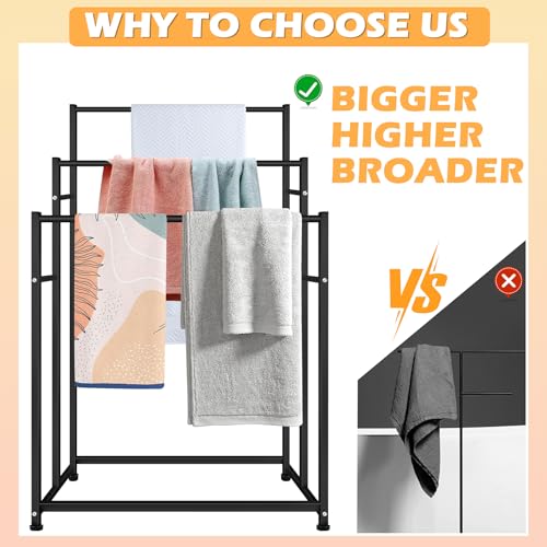 47.6 Inch Tall Free Standing Towel Racks 3 Tier Pool Towel Rack Outdoor Oversized Floor Bath Towel Drying Valet Holder Blanket Quilt Rack Stand for Bathroom Bedroom Beach Hot Tub Gym Pool Area Outside - color: Black