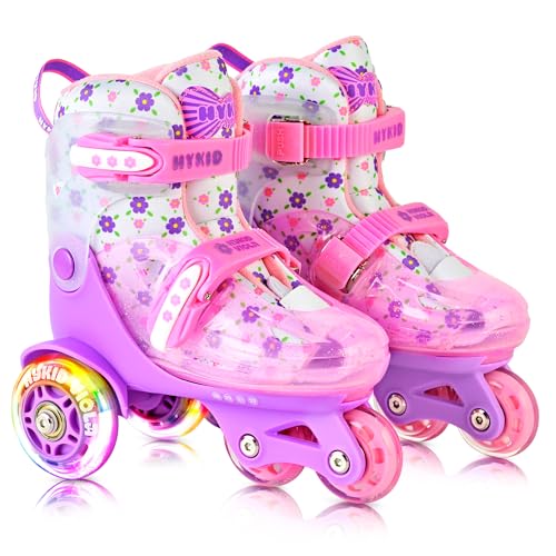 HYKID Toddler Roller Skates, 4 Adjustable Sizes, Fun Illuminating, Safety Three-Point Type, Breathable Upper, Beginners' Roller Skates for Girls Boys Kids - color: Charming Viola, size: Toddler (8C-10.5C)