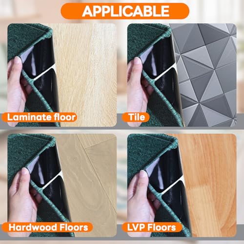 Rug Carpet Non Slip Grippers, Reusable Rug Tape Pads, No Damaging for Hardwood Floors, Strong Hold Carpet Corner Stickers for Area Rugs Flat, Removable, 8Pcs