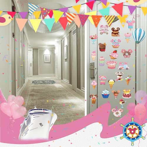 RiVolTa Cruise Door Decorations Magnetic - 24 Pcs Cute Ice Cream Mouse Ship Cabin Magnets Stickers Funny Anchor Stateroom Decals Accessories for Carnival Holiday Party Car Garage Refrigerator Decor - color: 24 Pcs-dessert