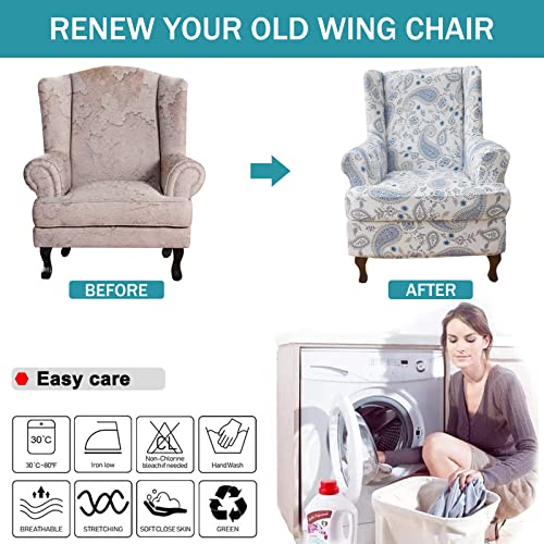 NILUOH Wingback Chair Slipcover 2 Pieces, Stretch Spandex Wingback Chair Covers Washable Slipcover for Wingback Armchairs Non-Slip Furniture Protector with Elastic Bottom for Living Room - color: D