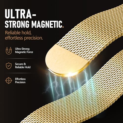 Milanese Loop Compatible with Apple Watch Band 40mm 41mm 42mm 38mm Men Women, Magnetic Buckle Strap Stainless Steel Mesh Metal Bands for iWatch Series 11 10 9 8 7 6 5 4 3 SE3/2/1 - color: 05-Gold, size: 38/40/41/42mm(s10/11)