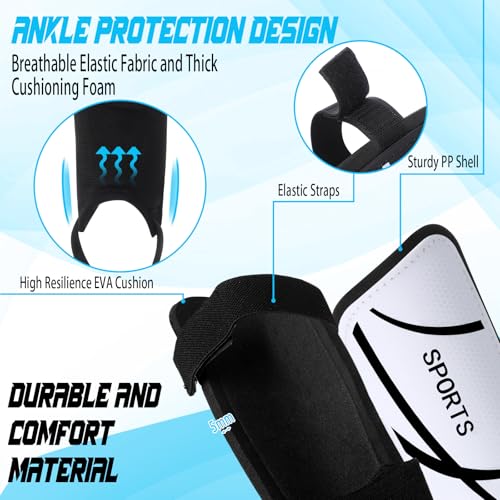 Soccer Shin Guards and Socks Kids Youth Lightweight Soccers Pads Defender with Ankle Protection Ski Shin Guards Football Equipment for Age 4-14 Toddler Boy Girl - color: White, size: Medium