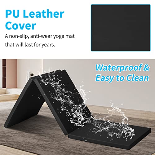 BLKMTY Gymnastics Mats - 2'x6' Folding Exercise & Yoga Mat with Carrying Handles for Kids' Tumbling & Home Gym - color: Black