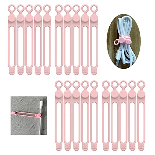 [20Park]UMUST Silicone Cable Ties, Reusable Cable Management Organizer,Cable Straps,Cord Ties,Multipurpose Elastic Cord Organizer for Bundling and Fastening Cable Cords Wires(pink) - color: 20pcs-pink, size: 4.2Inch