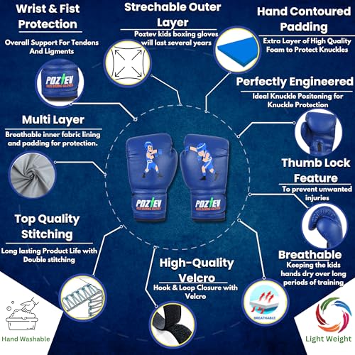 Youth Boxing Gloves for Kids Ideal for Boxing, Kickboxing, Muay Thai, UFC, MMA - Beginner Junior Heavy Punching Bag Gloves for Children Sparring Training Martial Arts Mitts - color: Blue, size: 6oz