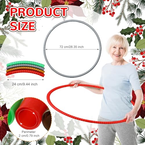 Sratte 12 Pcs Toy Hoop Detachable Adjustable Toy Hoop Colored Exercise Ring Plastic Circle Gymnastics Equipment Require Self Assembly(28 Inch,Red, Green, Gold, Silver)