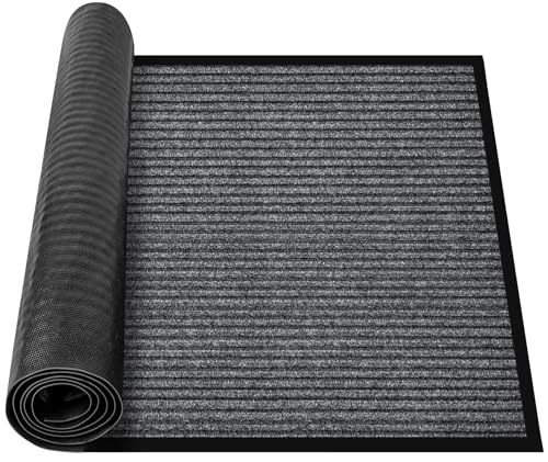 MYFAMIREA Commercial Floor Mat 2' x 4' Extra Large Front Door Industrial Rug Heavy Duty Brush Step Entrance Mat Weather Utility Rug with Non Slip Rubber Backing Low Profile for Entryway, Charcoal Grey - size: 2 x 4 Feet