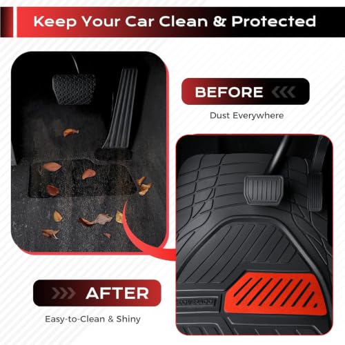 Coverado Car Mats Full Set, All Weather Floor Mats for Cars, Waterproof Deep Dish Automotive Floor Mats with Anti-Slip Backing, Car Floor Mats Universal Trim-to-Fit for Most Cars Trucks, BlackRed - color: Deep-Black&Red