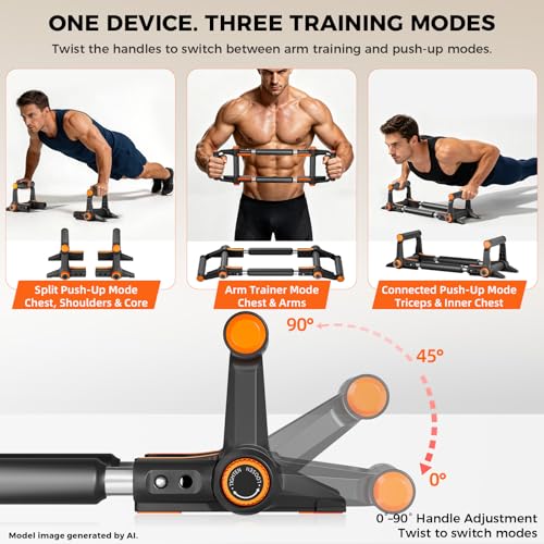 Twister Arm Trainer, 3-Mode Chest Exerciser with Push Up Bars | 50/80/110 LBS Resistance, Power Twister Bar, Upper Body Workout Equipment, For Home Gym, Chest Arms Shoulders