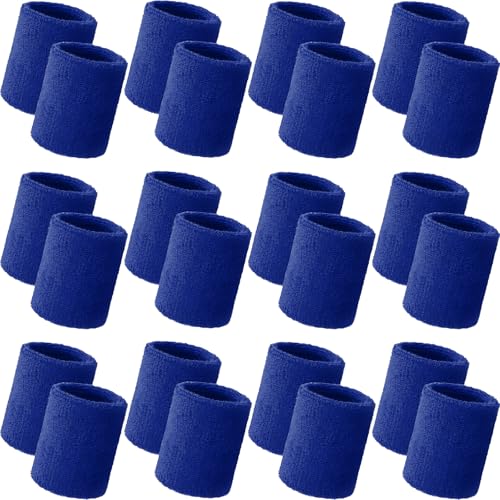 Bememo 24 Pcs Wrist Sweatbands Bulk Sports Wrist Bands for Men Women Breathable Athletic Tennis Wristbands Stretchy Absorbent Cotton Terry for Basketball, Baseball, Gym, Working Out - color: Dark Blue