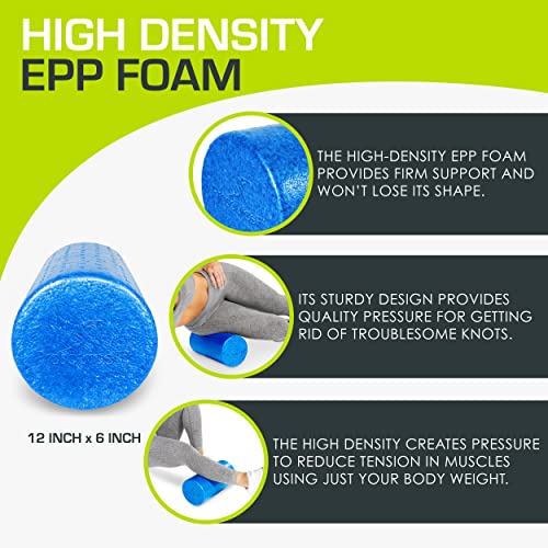 ProsourceFit High Density Foam Rollers 12 - inches long, Firm Full Body Athletic Massager for Back Stretching, Yoga, Pilates, Post Workout Trigger Point Release, Blue - color: Blue, size: 12"H x 6"D