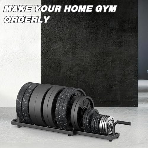 BEKING Horizontal Weight Plates Rack, Weight Rack for Weight Plates & Olympic Bars,Barbell Bumper Plate Holder with Handle and Rolling Wheels,Portable Gym Organizer with Fractional Weight Section for 1-Inch&2-Inch Plates
