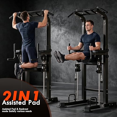 SogesPower Power Tower Dip Station Pull Up Bar for Home Gym Multi-Function Adjustable Height Strength Training Workout Equipment - color: Black