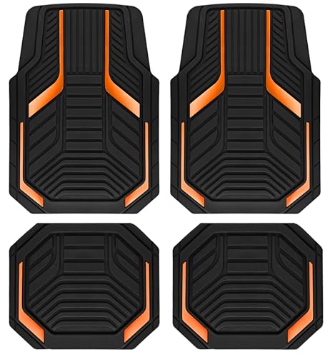 PIC AUTO Heavy Duty Rubber Floor Mats, Orange Aluminum Film Car Mats Set, Front and Rear Car Mats with Anti-Slip Backing, All Weather Protection, Trim-to-Fit for Automotive SUV, Sedan, Van - color: Orange