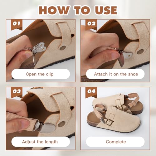 5 Pairs Adjustable Elastic Shoe Straps, Pant Stirrups Clips & Boot Clips, Removable Anti-Loose Heel Ankle Belts for Sandals, Mules, Clogs, Suede & Cork Platform Slippers