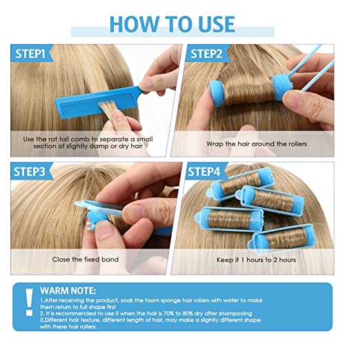 Syhood 43 Pcs Foam Sponge Hair Rollers Women 0.59 Inch Soft Sleeping Curlers Flexible Sponge Curler Tool and Rat Tail Comb for Hair Styling Hairdressing Overnight Curl and Volume(Dark Blue) - color: Dark Blue