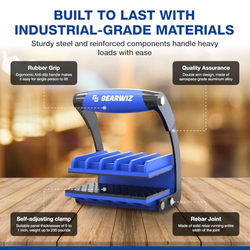 Gearwiz Panel Carrier Tool – Carry Plywood & Large Sheets up to 100 lbs – One-Handed Ergonomic Grip – Heavy-Duty Woodworking & Construction Sheet Lifter for 4x8 Panels – NOT FOR DRYWALL – 2 Pack