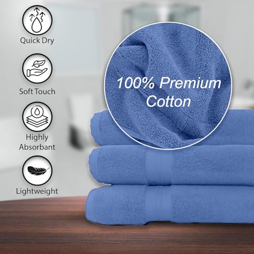 KAHAF COLLECTION 100% Cotton Bath Towels, 24x48 Pack of 6 Towels, Quick Dry, Highly Absorbent, Soft Feel Towel, Gym, Spa, Bathroom, Shower, Pool, Luxury Soft Towels (Blue, 24x48-6 Pack) - color: Blue, size: 24x48 - 6 Pack
