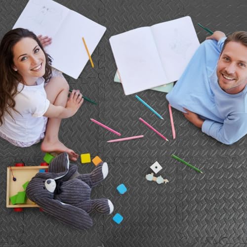 Arrowbash 12x12x1 Inch EVA Thick Interlocking Foam Floor Tiles Puzzle Exercise Mat Foam Mats for Home Gym Pets(Black,12) - color: Black, size: 12