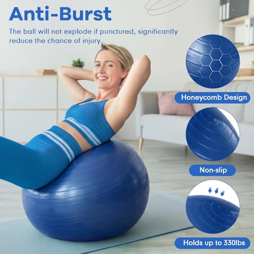 Leyndo 4 Pcs 26 Inch Yoga Exercise Ball Pilates Pregnancy Birthing Fitness Ball with Quick Pump Anti Burst for Improved Posture, Balance, Yoga, Pilates, Training - color: Blue Gray Set