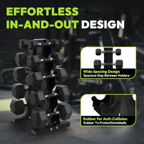 HANDBODE Hex Dumbbell Set with Vertical Storage Rack, 100–550 lb | Non-Slip Handle Design for Secure Grip, Rubber Encased Dumbbells, Hand Weights for Strength Training and Home Gym - style: 200 lb (10, 15, 20, 25, 30 lb) X 2 & Rack