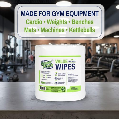 Vapor Fresh Value Wipes - 1,500 Count x 4 Rolls (6,000 Total Wipes) Plant Powered Commercial Grade Cleaner For Gym Equipment, Fitness Studios, Spas, Schools - Bulk Refill Rolls - Unscented