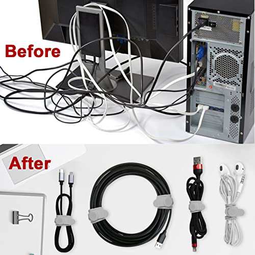 16Pcs Silicone Cable Ties Cord Organizer for Bundling Earphone, Phone Charger, Computer Cords, Reusable Wire Cable Management in Home,Office,Kitchen,School,Travel (Grey) - color: Grey, size: 4.2 Inch