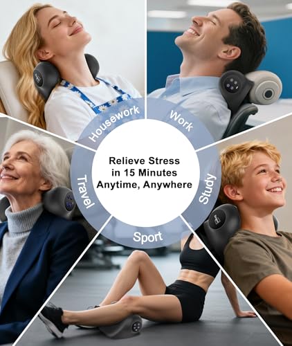 Neck Massager with Heat, Red Light & Vibration Adjustable, Heated Neck Stretcher with 3 Modes, Rechargeable Cervical Traction Device for Pain Relief & Muscle Relaxation, Gift for Women Men - color: Black