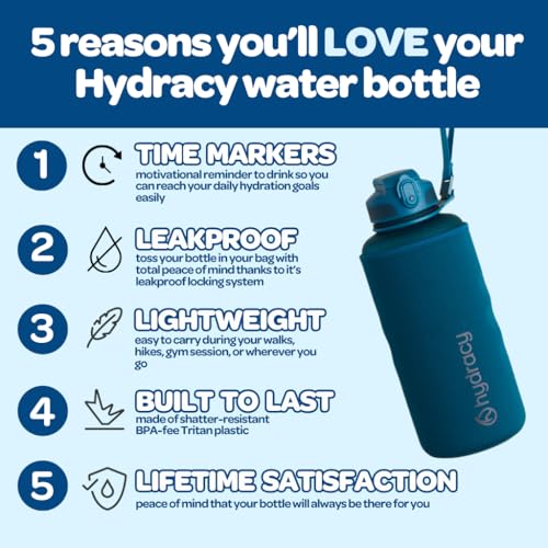 Hydracy Motivational Water Bottle with Time Marker & Fruit Infuser 64 oz | BPA-Free Tritan, Leakproof Flip-Top Lid,No-Sweat Sleeve,Carry Strap,Daily Intake Tracking for Gym,Sports,Outdoors - color: Midnight Blue, size: 64 Ounces