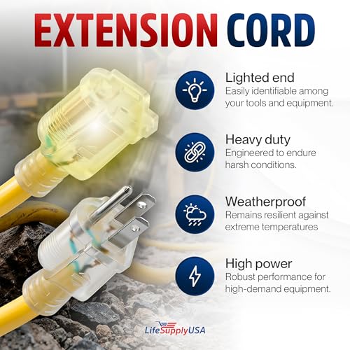 10ft Outdoor/Indoor Extension Cord 16/3 Gauge Heavy Duty 3 Prong SJTW, Waterproof, Flexible Cold-Resistant Long Power Cord,13A 125V 1625W, Yellow by LifeSupplyUSA - color: Yellow, size: 10 FT, style: 16AWG