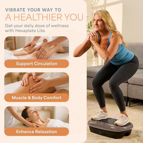 Lifepro HexaPlate Lite Vibration Plate Exercise Machine — Magnetic Acupoints, 99 Speeds & 10 Presets Vibration Platform Machine with Resistance Bands — Vibrating Plate for Lymphatic Drainage & Toning - color: Bronze