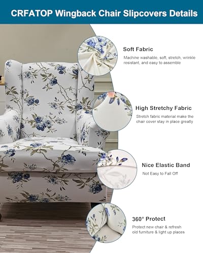 CRFATOP Waterproof Wing Chair Slipcovers 2 Piece Stretch Wingback Chair Cover Spandex Fabric Wingback Armchair Covers with Elastic Bottom for Living Room Bedroom Wingback Chair,B04 - color: Color B04