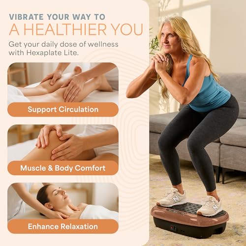 Lifepro HexaPlate Lite Vibration Plate Exercise Machine — Magnetic Acupoints, 99 Speeds & 10 Presets Vibration Platform Machine with Resistance Bands — Vibrating Plate for Lymphatic Drainage & Toning - color: Copper