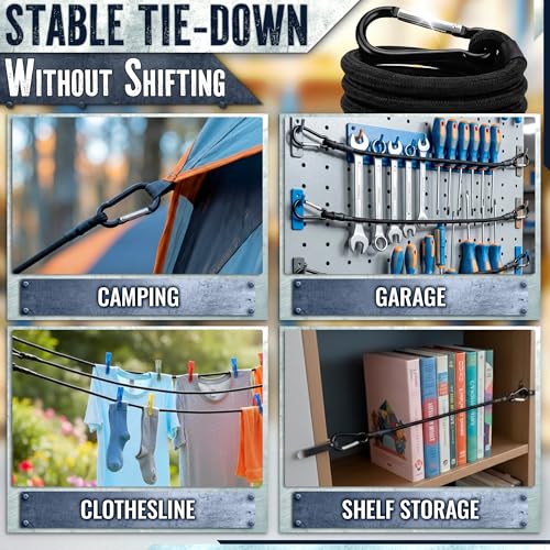 Bungee Cords with Carabiner Hooks Heavy Duty, 12", 200 Lbs Load, 4 Pcs | Elastic Tie Down Straps, Rubber & Latex, Anti-Rust Steel Hooks, 2X Stretch, Waterproof, UV Resistant; Camping, Tarps & Car - size: 12 Inch (Pack of 4)