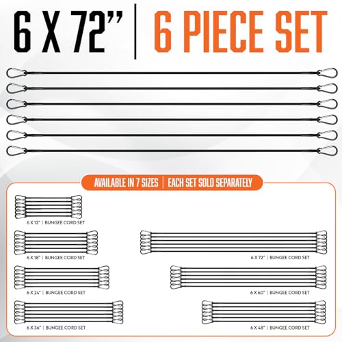 Extra Long Bungee Cords with Carabiner Hooks - Large Heavy Duty Outdoor Black Bungie Straps Set of 6 Pieces 72 Inch - size: Black 72” (6 Piece)