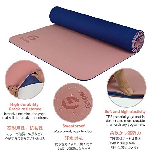 Gruper Yoga Mat Non Slip, Eco Friendly Fitness Exercise Mat with Carrying Strap,Pro Yoga Mats for Women,Workout Mats for Home, Pilates and Floor Exercises - color: 2.Pink / Navy Blue, size: 0.24*24*72 Inches