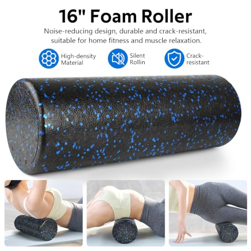 7 in1 Foam Roller Set for Deep Tissue Muscle Massager - High Density Back Roller, Muscle Roller Stick, Resistance Bands, Foot Massage Ball, Stretching Strap for Exercise, Whole Body Physical Therapy - color: Black Blue