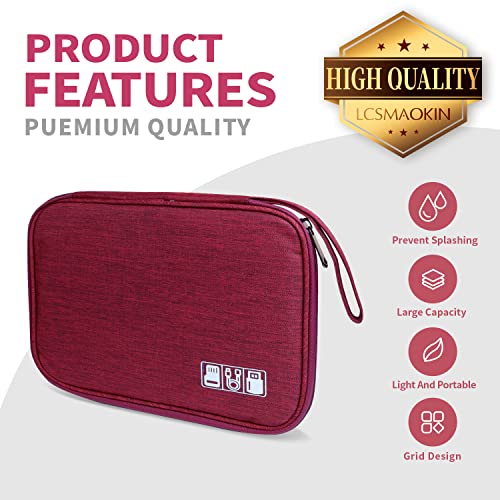 Lcsmaokin Electronics Travel Organizer,Portable Waterproof Electronic Travel Storage Bag for Small Charging Cord Storage,Charger,Small Electronics,SD Card etc,for Travel,Business -Wine Red - color: A-Wine Red, size: Single Layer