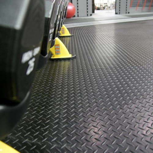 Heavy Duty Diamond-Plate Rubber Flooring Roll, 4' x 14', 1/8" Thick, Waterproof Anti-Slip Floor Mat, Easy to Clean & Install Floor Protector for Garage, Gym, Stable, Basement, Kennel - size: 4 ft x 14 ft x 0.1 in
