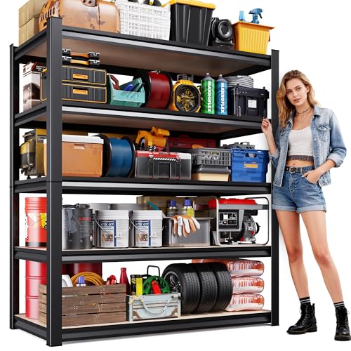 71"Hx46"Wx18"D Garage Shelving-2050 lbs 5 Tier Storage Shelves,Adjustable Heavy Duty Metal Shelving Unit and Storage Large Rack,Utility Steel Shelf for Warehouse Industrial Pantry Basement Black - size: MDF/46"Wx18"Dx71"H
