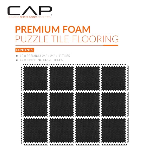 CAP Puzzle Exercise Mats | 1” Thick EVA Interlocking Foam Tiles for Home Gym Flooring | Multiple Options - color: Diamond - Black, style: 12 Tiles (48 SQ FT)