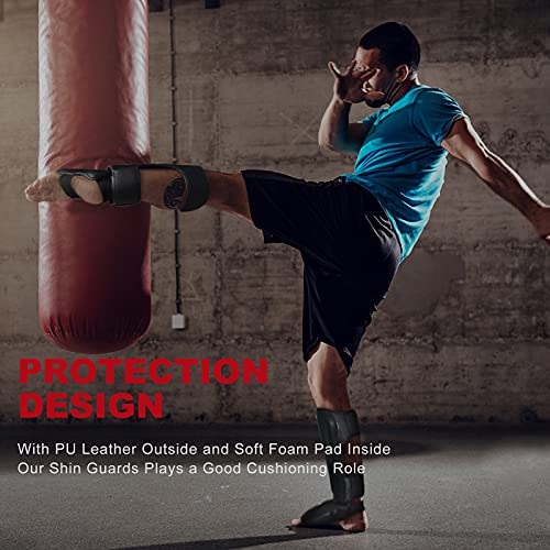 MMA Martial Arts Shin Guards,Muay Thai | Padded, Adjustable, Instep Protection, Muay Thai,Kickboxing,MMA Training, Professional Equipment - color: Black, size: Large