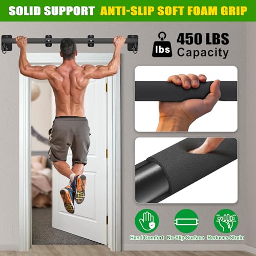 SELEWARE Heavy Duty Wall Mount Pull Up Bar, Joist Mount Chin Up Bar for Doorway, Sturdy Steel Construction, w/Resistance Band Hooks, Fits 32"/36" Wall Studs for Home Gym Strength Training - size: A: 36" x 1.6" Dia Grip