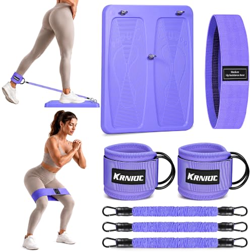 Glute Workout Equipment, Ankle Resistance Bands with Cuffs & Fabric Bands Set for Women, Exercise Board for Kickbacks,Glutes, Hip Thrusts, Thighs & Legs Workout,Portable Home Gym Fitness - color: 1purple