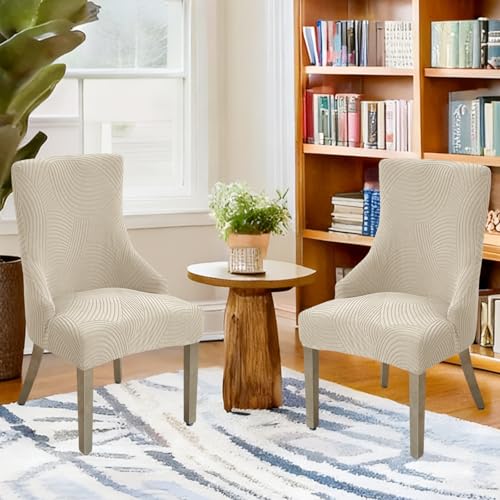 Wingback Dining Chair Covers Stretch Wing Back Side Chair Slipcover Accent Chair Cover Slipcover with Arm Chair Protector Cover for Dining Living Room (Beige, 2PCS) - color: A- Beige, size: 2 PCS