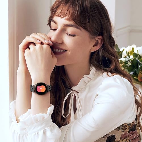 Getino Magnetic Metal Band Compatible with Galaxy Watch 7 Band 6 5 4 FE Active 2 40mm 44mm/Galaxy Watch 5 pro 45mm/Classic, Floral Dressy Milanese Strap for Samsung Watch Bands Women Stainless Steel - color: Black