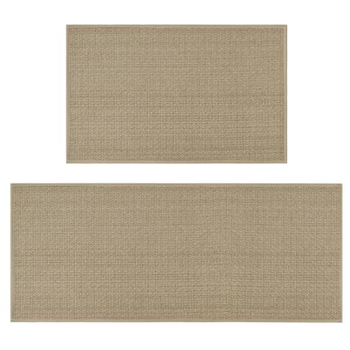 Artoid Mode Washable Non Slip Kitchen Rugs and Mats Set of 2, Rubber Backing Absorbent Kitchen Mats for Floor Front of Sink - 20x32 and 20x48 Inch - color: Linen, size: 20" x 32" /20" x 48"