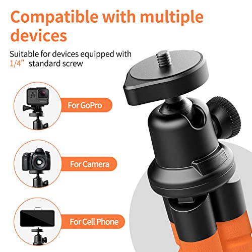 Aureday Phone Tripod, Flexible Tripod for iPhone and Android, Portable with Wireless Remote and Clip for Video Recording/Vlogging/Selfie (Orange) - color: Orange
